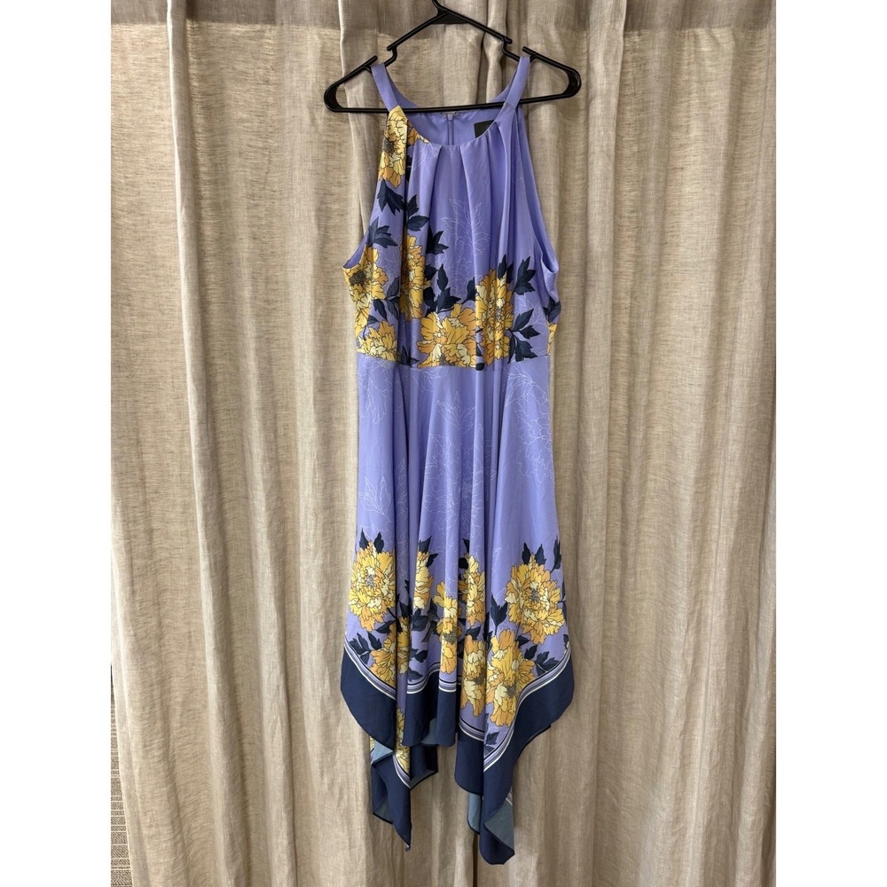 Adrianna Papell Purple Floral Handkerchief Hem Halter Dress AP1D103281 Size 16